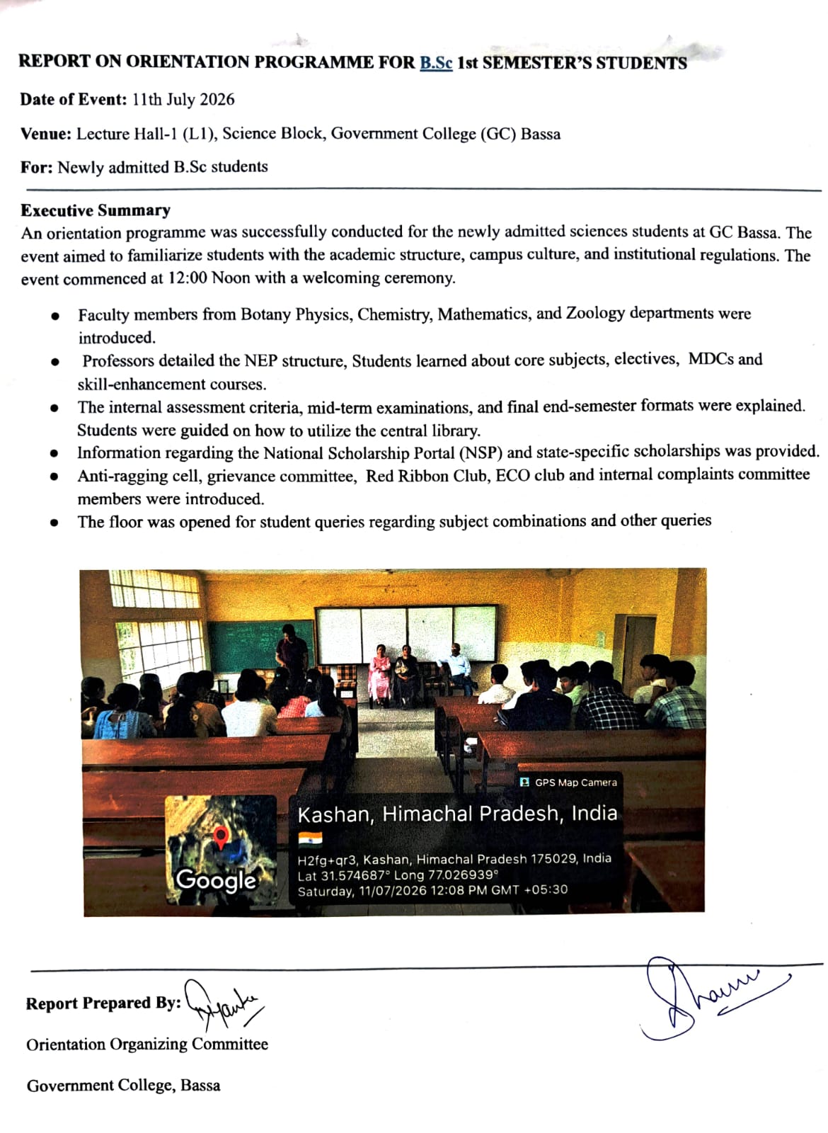 Orientation Programme for B.Sc. 1st Year Students is Conducted on 11th July 2026